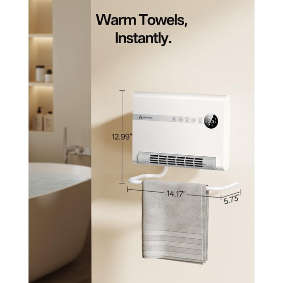 Wall 1500W PTC Fast Heating Electric Space with Remote Control, Adjustable Thermostat, 24H Timer, 30 ° Oscillation for Bedroom Office Indoor Use