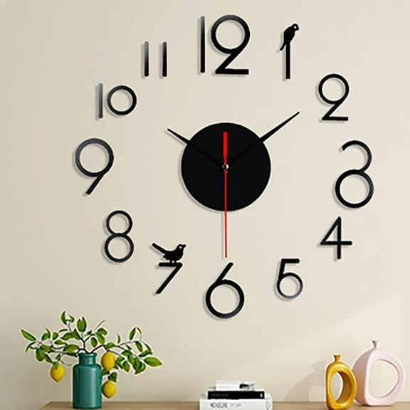 Wall 3D Decorations Black 60X60 - Frameless 3D Wall Clock Large Silent Mirror for Living Room Modern Wall Clock Number for Bedroom Home Office Decor Easy To Assemble - 1 Set of Acrylic Panels