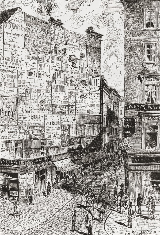 A Wall Of Advertisements On A Street In Vienna Austria In The 19Th Century From Pictures From The German Fatherland Published C1880 Canvas Art - Ken Welsh Design Pics (24 x 36)