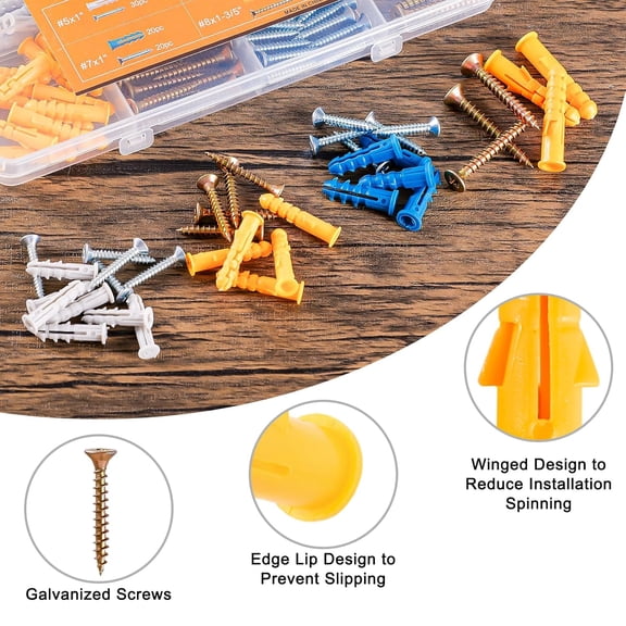 Wall Anchors Kit for Hanging Wall Art Decor, 160Pcs Drywall Anchors Assortment Kit for Frame Shelf Decorations, Plant Hooks, 80 Screws and 80 Plugs, Picture Hangers for Dry Wall Concrete Brick