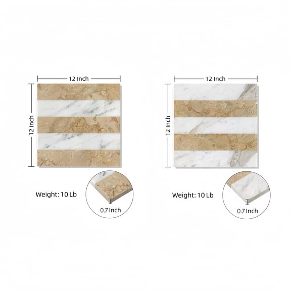 Wall Art, 12x12 White Gold 2 color Waterjet polished marble tiles set, natural marble, for floor and wall, natural stone, genuine marble, real marble, 1 box each pattern 4 pcs, White+Gold Wall Decor