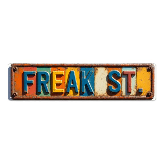 Wall Art 16*4 inches "FREAK ST." Colorful Blocks Weathered Texture tin signs