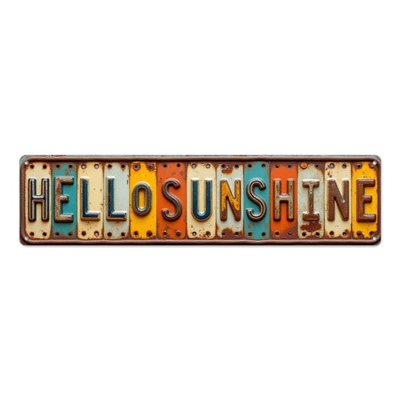 Wall Art 16*4 inches "HELLO SUNSHINE Plate" Rustic Charm Weatherproof