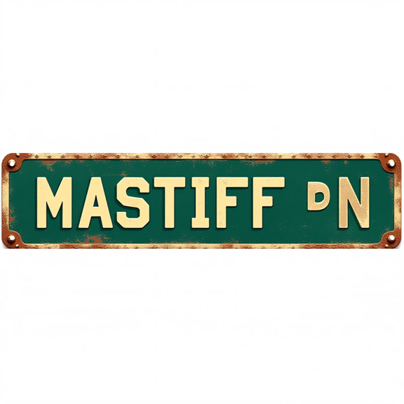 Wall Art 16*4 inches "MASTIFF DN" Rustic Green Rivet Border tin signs