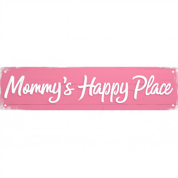 Wall Art 16*4 inches "Mommy's Happy Place" Pink Wood Cursive Style tin signs