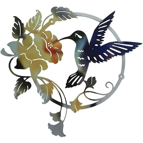 Wall Art under $5! Yannianjz Metal Wall Art Decor Round Bird Design, Iron Hummingbird Flower Artwork, Indoor Outdoor Home Decoration for Living Room Bedroom Garden