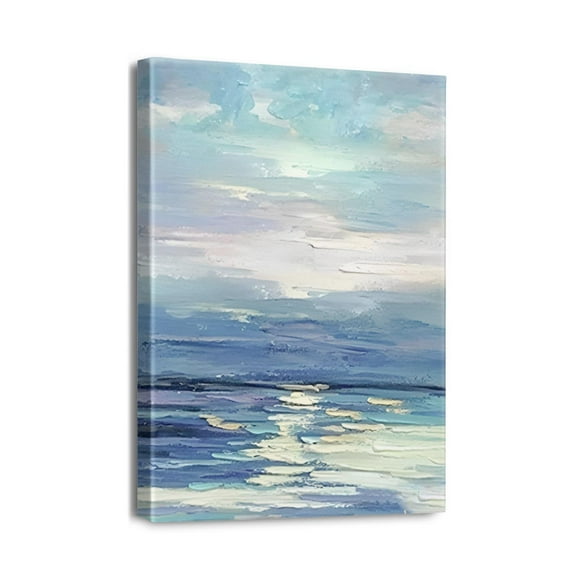 Wall Art Abstract Canvas Art Print Modern Blue Ocean Picture Small Coastal Artwork for Sea Lake Themed Home Bedroom Décor 12x16inch