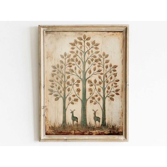 Wall Art, Abstract Nature Print, Vintage Minimalist Art, Deer Artwork, Deer In The Woods, Forest Animal Art, Wall Decor Wall Art, Modern Wall Decor, 24x36 UNFRAMED