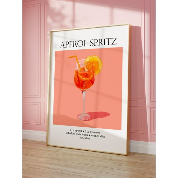 Wall Art, Aperol Spritz Poster, Vivid Cocktail Bar Cart Print, Dining Room Dopamine Decor, Trendy Kitchen Orange Pink Illustration Wall Art, Modern Wall Decor, 8x12 UNFRAMED
