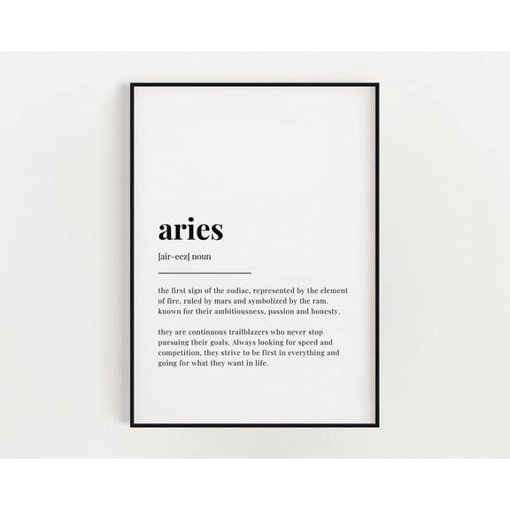 Wall Art, Aries Definition Meaning, Aries Gift, Print, Quote Print, Home Decor Home Decor #3359, Unframed Canvas Size 16x24