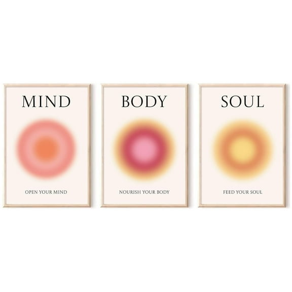 Wall Art Aura Mind Body Soul Posters Set of 3 for Room Aesthetic Minimalist Positive Quote Canvas Print Home Wall Decor for Yoga Studio Bedroom Living Room Office 12x16in Unframed