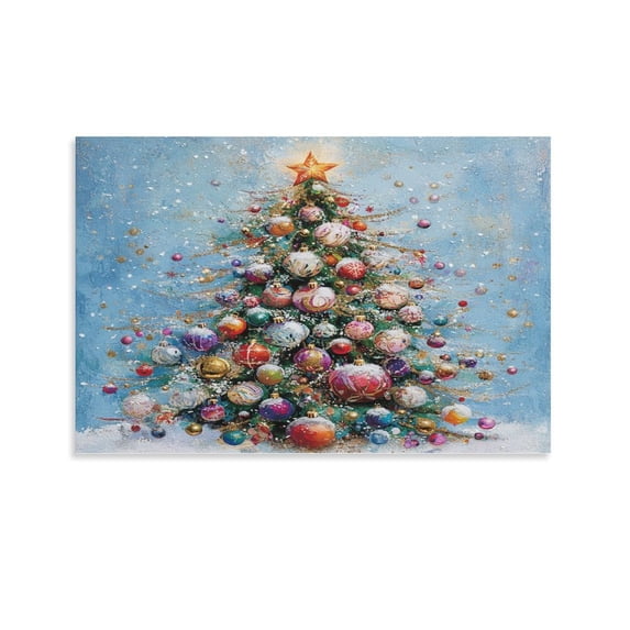 Wall Art for Bathroom Merry Christmas Beautiful Christmas Tree Print Artwork Print Painting Winter Holiday Decor Canvas Print for Bedroom Kids Room 20x30inch No Frame