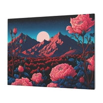 Wall Art Beautiful Flower Night Mountain Moon Picture Canvas Wall Art Print Paintings Modern Artwork For Living Room Wall Decor And Home Décor Framed Ready To Hang-12×16 In