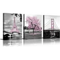 thumbnail image 1 of Wall Art for Bedroom Pink Tree Paris Eiffel Tower Golden Gate Bridge Romantic Black and White City Poster Bathroom Pictures Prints On Canvas for Living Room Decor, 1 of 6