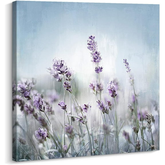 Wall Art For Bedroom Purple Lavender Wall Decor Flowers Pictures Prints Framed Canvas Wall Art for Living Room Girls Room Studio Office Ready To Hang (Purple-Lavender, 12x12 inch)