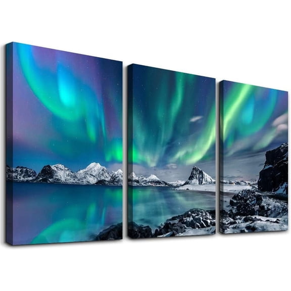 Wall Art for Bedroom Wall Decor for Living Room Office Decor Abstract Mountain Aurora Landscape Painting 3 Piece Scenic Framed Canvas Art Prints Ready to Hang Kitchen Wall Pictures Home Decor
