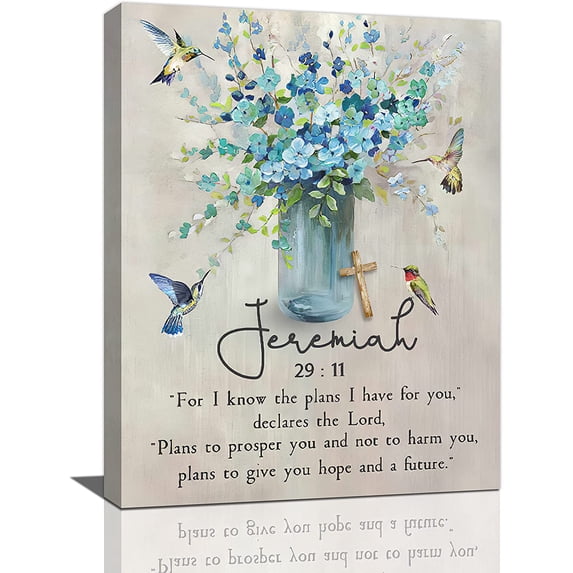 Wall Art Bible Verses Scripture Canvas Prints Painting Rustic Religious Floral Pictures Framed Christian Gifts Inspirational Farmhouse Artwork Home Decor for Church Bathroom Dining Living Room 12x16