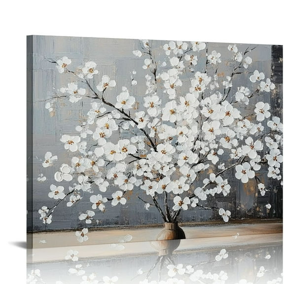 Wall Art - Black Frame Canvas Wall Decor - Flower Picture Artwork for Wall - Large Paintings for Living Room Brown Background Bedroom Office Plum Prints