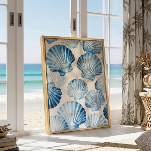 Wall Art Blue Sea Glass Shells Oversized Farmhouse Kitchen Decor, Unframed Paper Print
