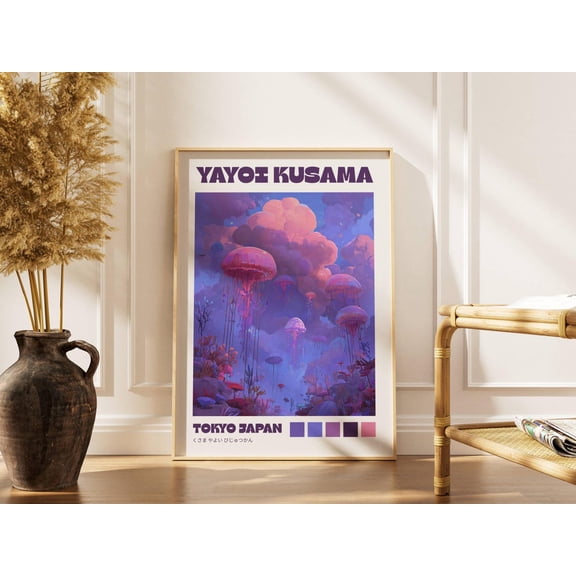 Wall Art Blue Violet Purple Jellyfish Japanese Zen Animal Portrait Living Room Decor Unframed Paper Print