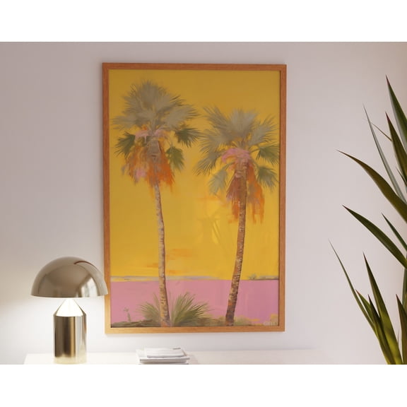 Wall Art, Boho Tropical Wall Art, Palm Tree Sunset Drawing, Pink Ocean Beach Decor, Trendy Summer Home Poster, Eclectic Bohemian Decor, 24x36 UNFRAMED