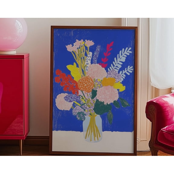 Wall Art, Bold Floral Bouquet Print, Danish Pastel Living Room Decor, Maximalist Flower Art, Bright Colorful Decor, Dopamine Living Room Art, 16x24 UNFRAMED