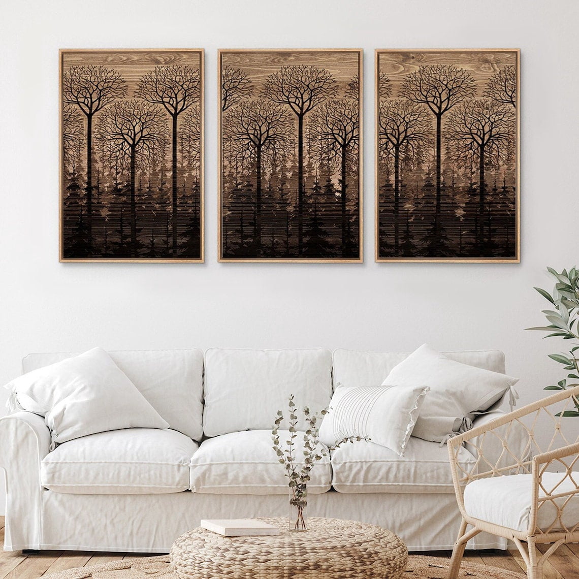 Wall Art Brown Wood Panel Tree Rustic Landscape Prints Minimalist ...