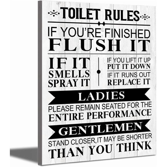 Wall Art Canvas Funny Toilet Rules Prints Painting Sign Bathroom Picture Artwork for Home Décor