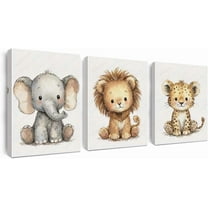 Wall Art Canvas Painting,Set of 3 Jungle Wildlife Canvas Art Prints featuring Playful Cheetah Lion Elephant for Home Decor Living Room Bedroom Gifts and Art Display Unframed