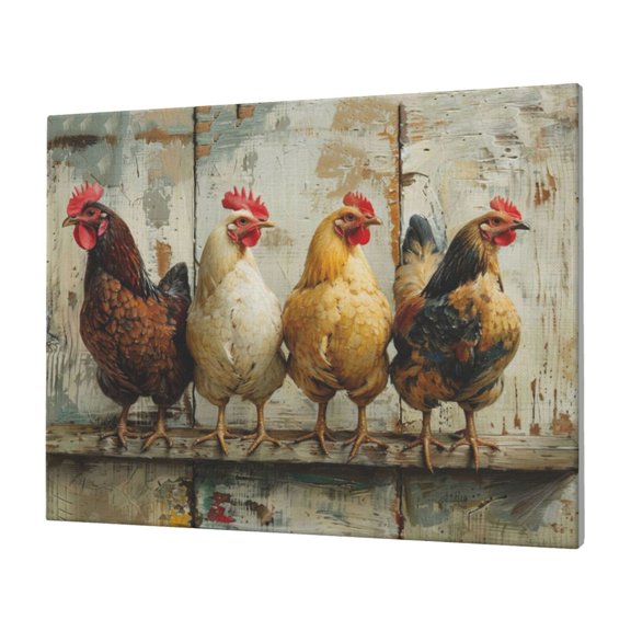 Wall Art Chickens In A Row Picture Canvas Wall Art Print Paintings Modern Artwork For Living Room Wall Decor And Home Décor Framed Ready To Hang-12×16 In