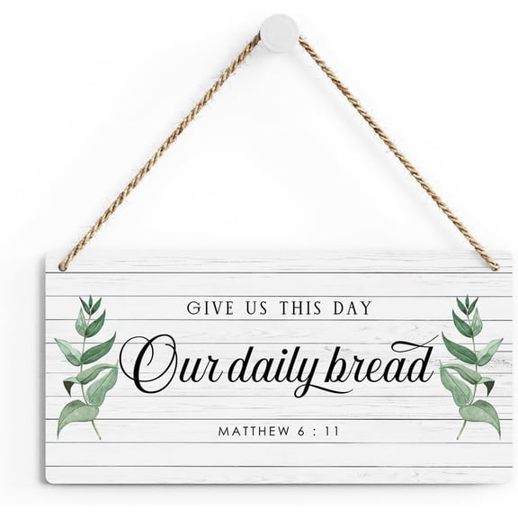 Wall Art Christian Rustic Bible Verse Wood Decor Sign, Matthew 611 Scriptures Printed Wood Sign, Hanging Door Sign, Decorative Wood Sign Home Decor 10x5 Inch