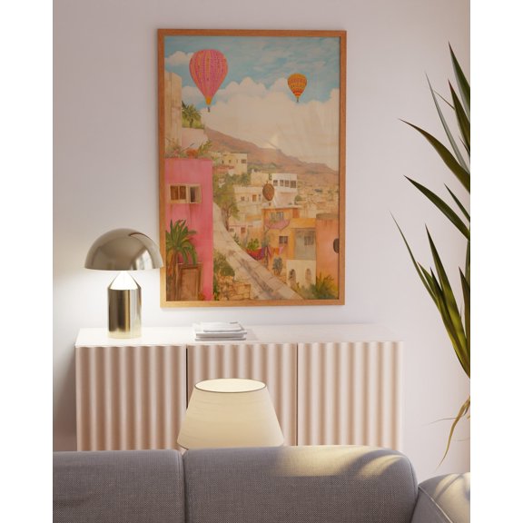 Wall Art, Cityscape Print: Vintage Travel Poster, Pink Boho Decor UNFRAMED