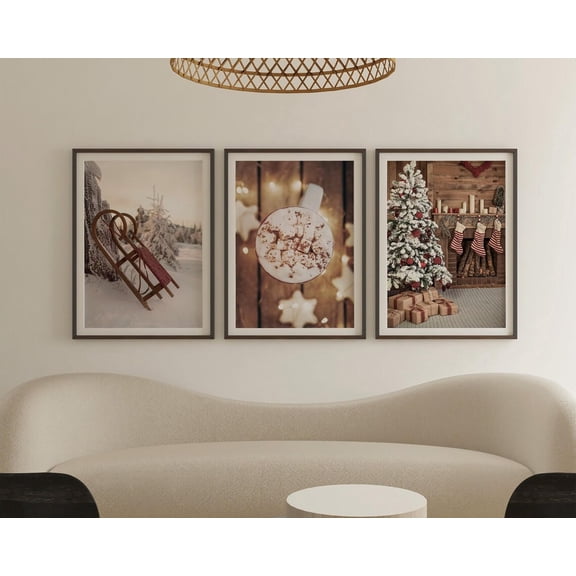 Wall Art Cozy Winter Sled Poster Hot Cocoa Kitchen Posters Rustic Tree & Fireplacedecor, Poster Only
