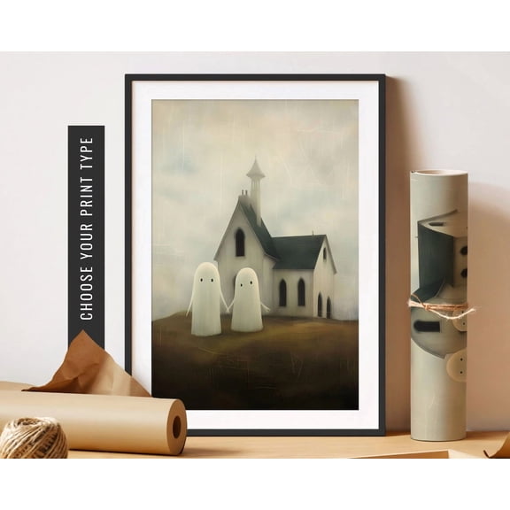 Wall Art Cute Ghosts Art Vintage Ghost Poster Ghost Couple Art Spooky Decor Decorations Home Decor UNFRAMED Poster, Wall Art for Decor, Present, 8x12