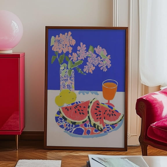Wall Art, Danish Pastel Kitchen Decor, Dopamine Dining Room Art, Bold Watermelon Print, Maximalist Fruit Illustration, Still Life Poster Wall Art, Modern Wall Decor For Living Room, 8x12 UNFRAMED