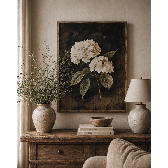 Wall Art Dark Hydrangea Floral Vintage Botanical Style