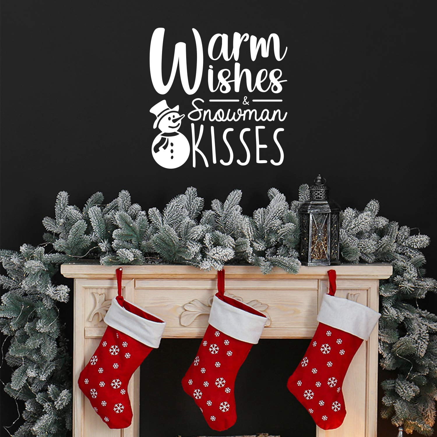 Wall Art Decal Warm Wishes & Snowman Kisses 22.5" X 22" Cute