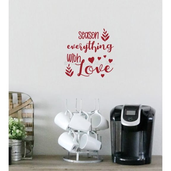 Wall Art Decals For Kitchen Season Everything With Love Word Decor Stickers 12x12-Inch Red