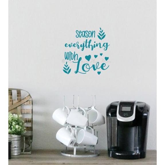 Wall Art Decals For Kitchen Season Everything With Love Word Decor Stickers 12x12-Inch Teal