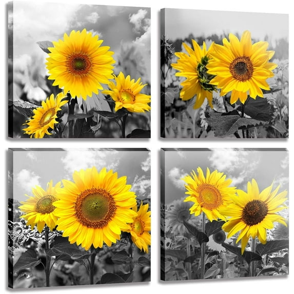 Wall Art Decor - 4 Panels Sunflower Canvas Wall Art Giclee Modern Home Decoration Watercolor Poster Canvas Picture for Living Room Ready to Hang