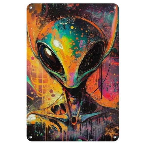 Wall Art Decor For Home Abstract graffiti aliens with neon accents and bold pat