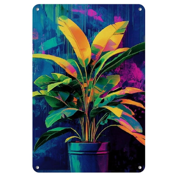 Wall Art Decor For Home Futuristic plants with abstract shapes neon colors graf