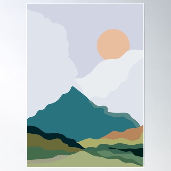 Wall Art Decor Landscape Illustration Minimalist Abstract Sunrise Mountains Forest Sun Poster Wall Art, Modern Wall Decor For Living Room Bedroom, 12x18 UNFRAMED