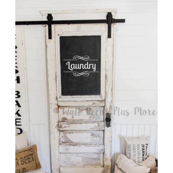 Wall Art Decor for Laundry Room - Laundry Vinyl Art Decal Modern Swirl Lines - Wall Sticker Vinyl Lettering Laundry Room Door Sign Stickers 18x11-Inch White