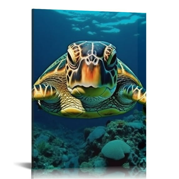 - Wall Art Decor Turtle Animal Swimming in the Blue Ocean Canvas pictures Artwork Marine Life Painting Prints for Bathroom Living Dining Room Kitchen