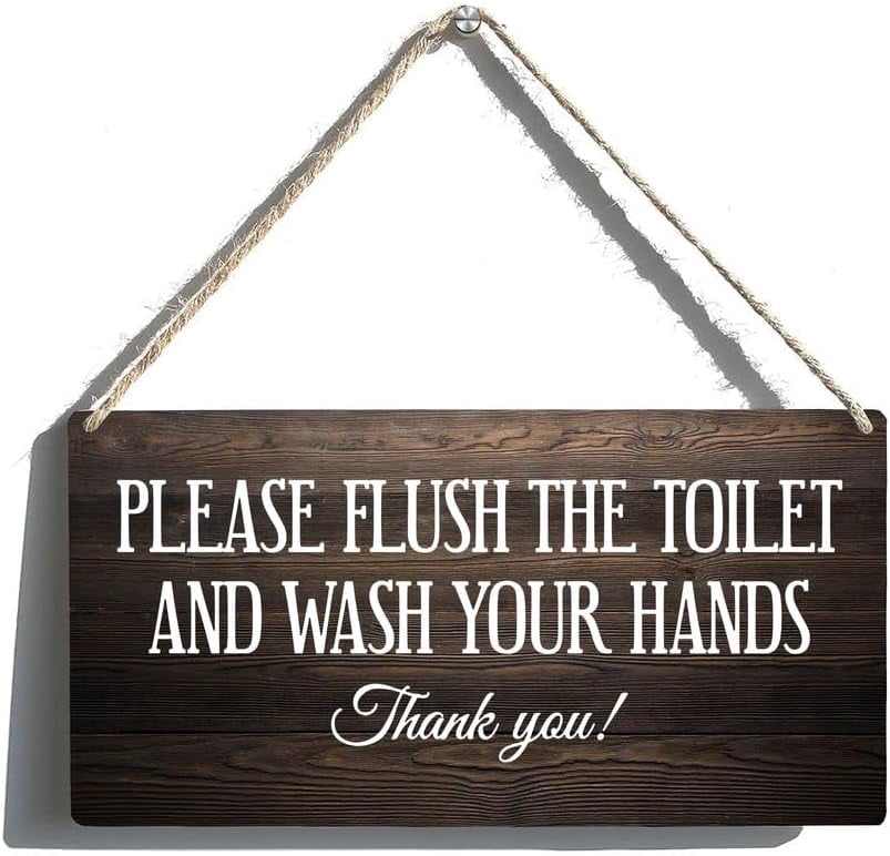 Wall Art Decor Wooden Sign Please Flush And Wash Your Hands Retro ...