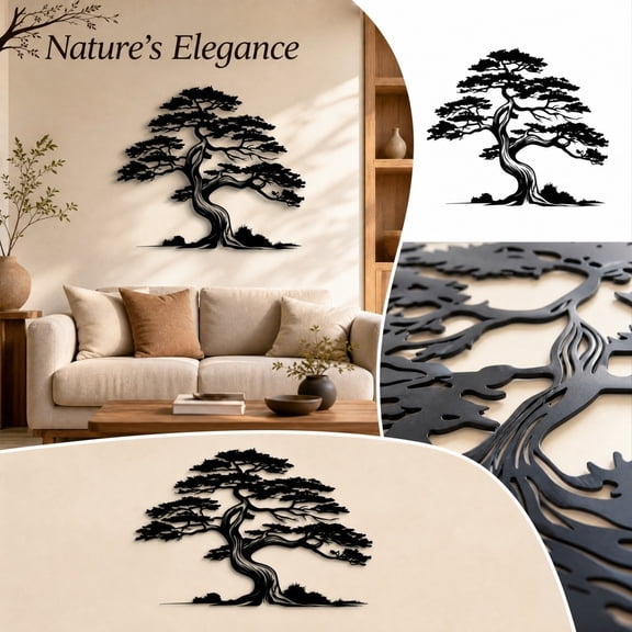 Wall Art Decor, Zen Decor Black Metal Wall Art, Metal Wall Decor Wall Hanging, Black Art Wall Decor Wall Decor, 12X10 Inch Stylized Bonsai Tree Iron Wall Hanging Ornament for