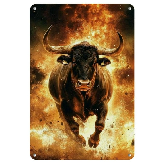 Wall Art Decor for Home A Powerful Black Bull Charging F Home