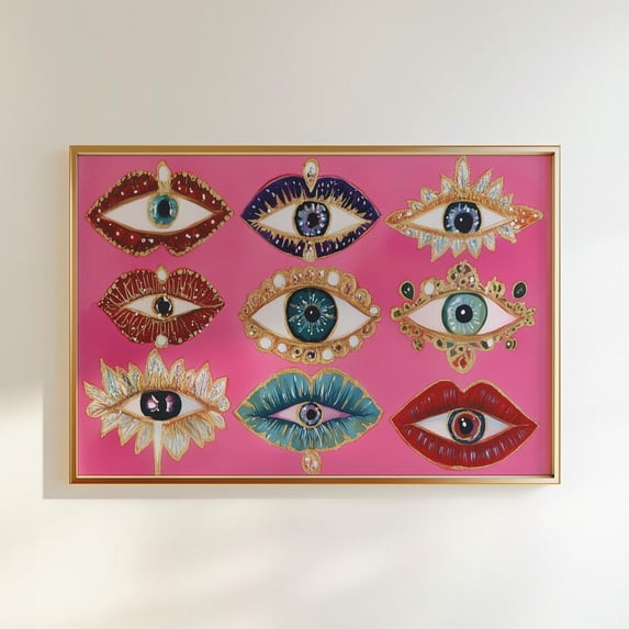 Wall Art Eye Lips Print Pink Maximalist Decor Glam Poster Surrealist ...
