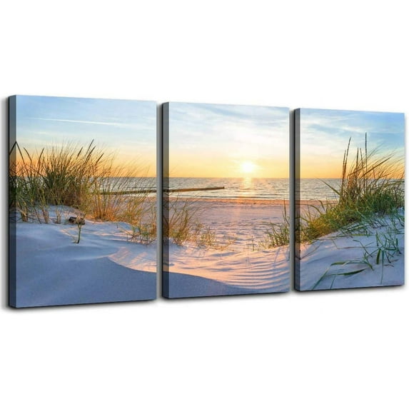 Wall Art For Living Room Wall Decor For Bedroom Poster Blue Sun Beach Grass Ocean Landscape Paintings Prints Artwork Bathroom Decorations Seascape Canvas Prints Hang Pictures Office Home Decor Works